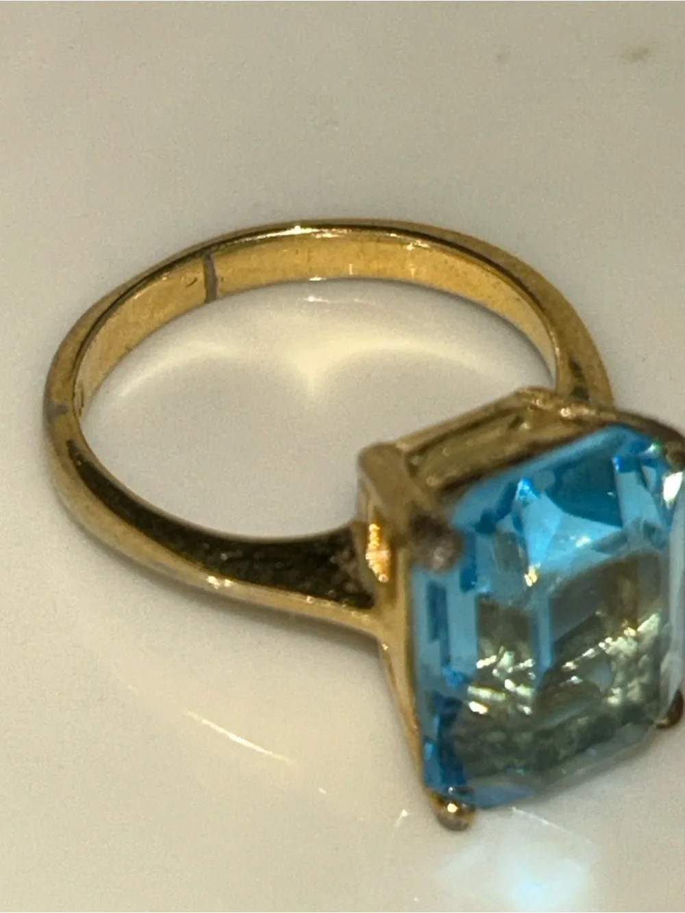 Blue Topaz Ring Emerald Cushion Cut Cocktail Ring - Gold Tone Square Size 6